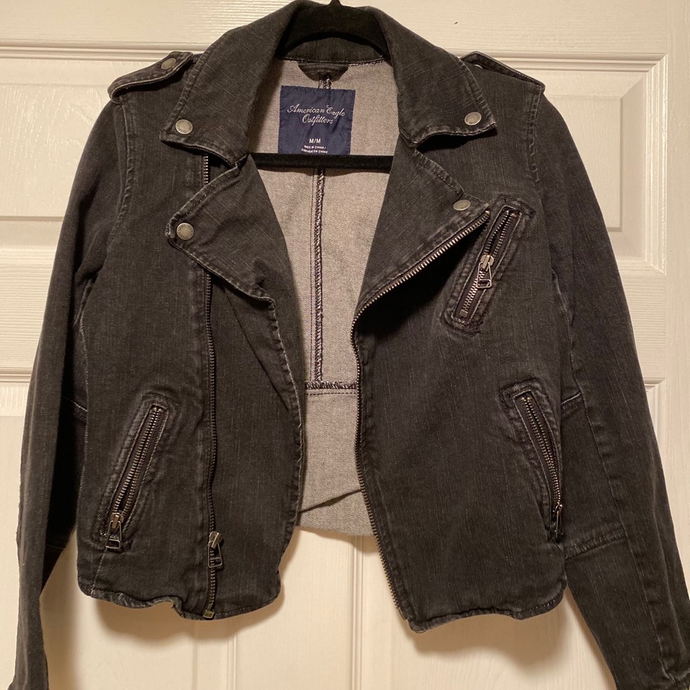 AE Black denim Moto jacket. Size M.